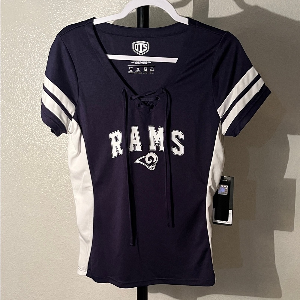 NFL Rams Women's Navy and White Lace-Up Jersey OTS brand